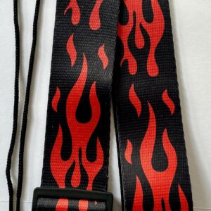 Strap for Guitar and Bass guitar Balck with Red flame