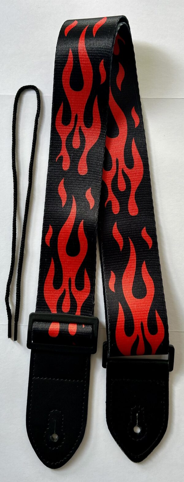 Strap for Guitar and Bass guitar Balck with Red flame