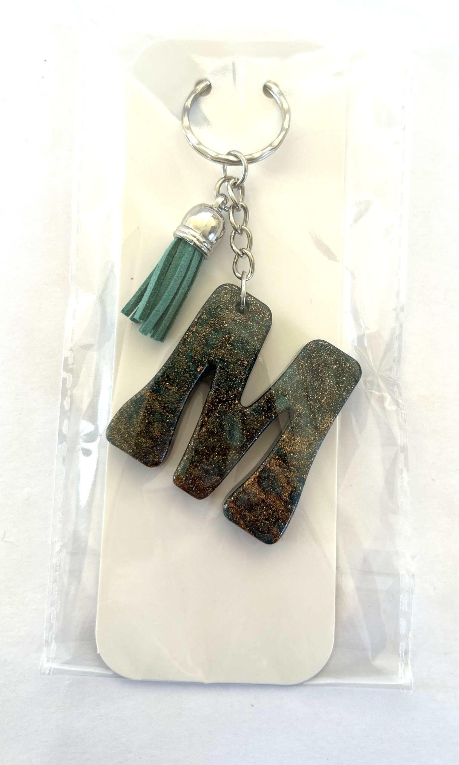 M Keyring Dark Green Sparkle